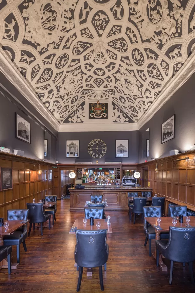 Stylish Interior of Barnstaple Restaurant 62 The Bank with stunning ceiling decor