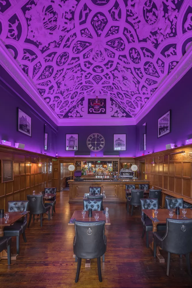 Stylish Interior of Barnstaple Restaurant 62 The Bank with stunning ceiling decor