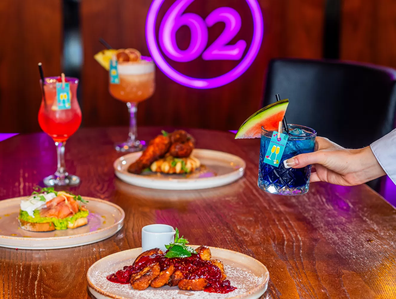 Cocktails and food served as part of a bottomless Brunch at 62 The Bank in Barnstaple