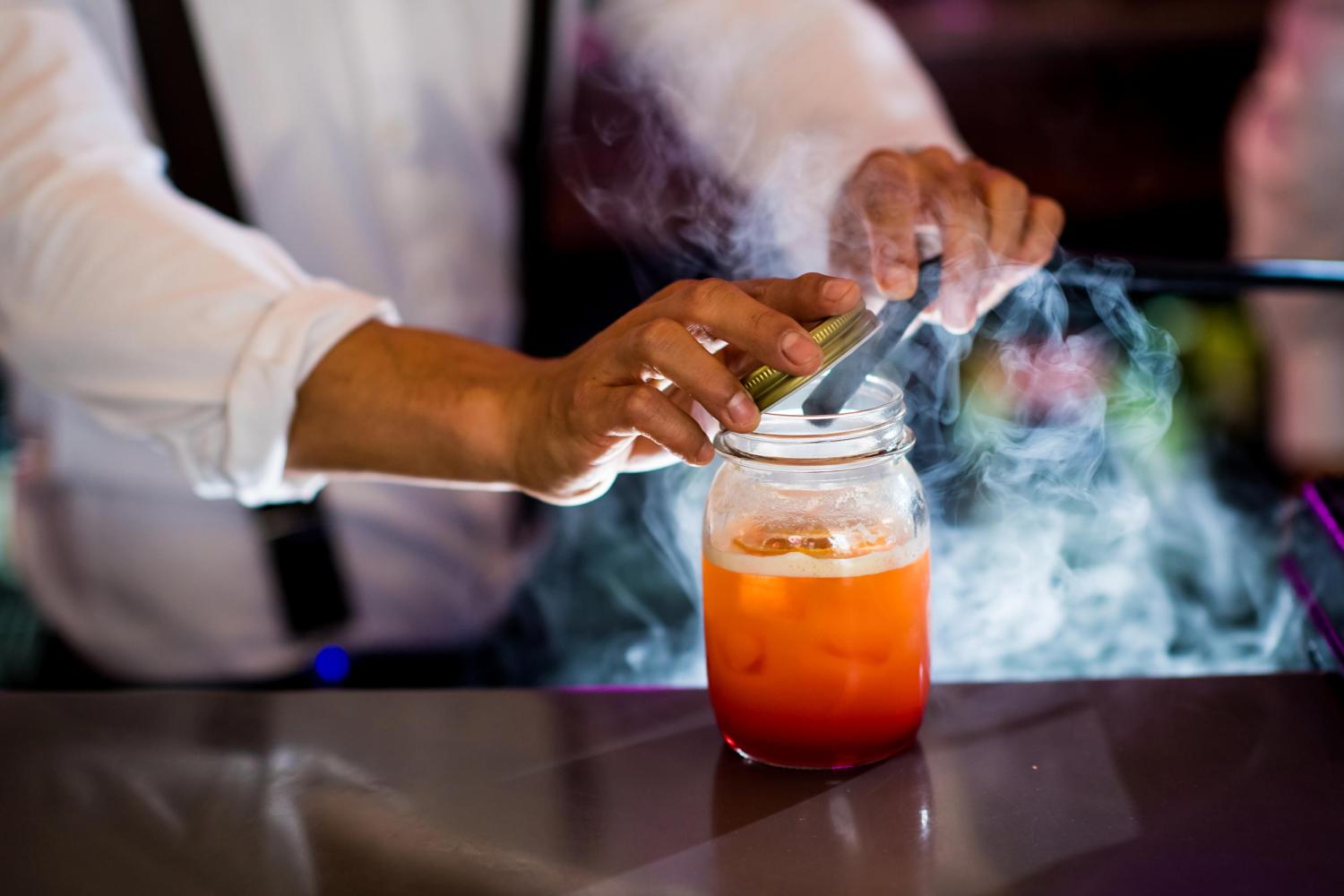 A mixologist preparing a cocktail using liquid ice at Barnstaple cocktail bar and lounge bar 62