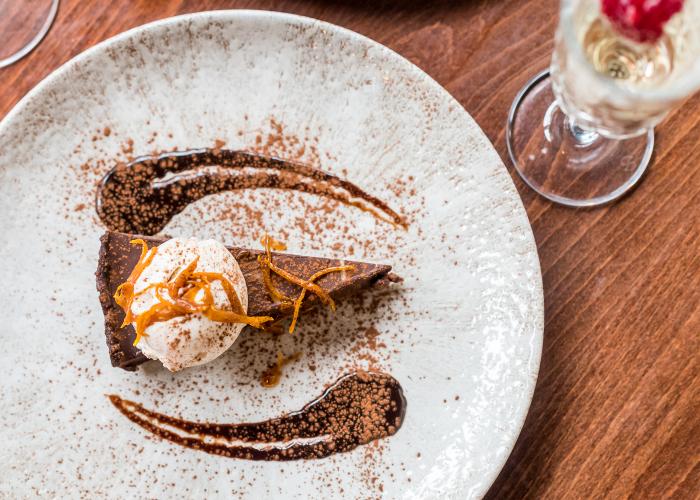 Chocolate tart and Prosecco